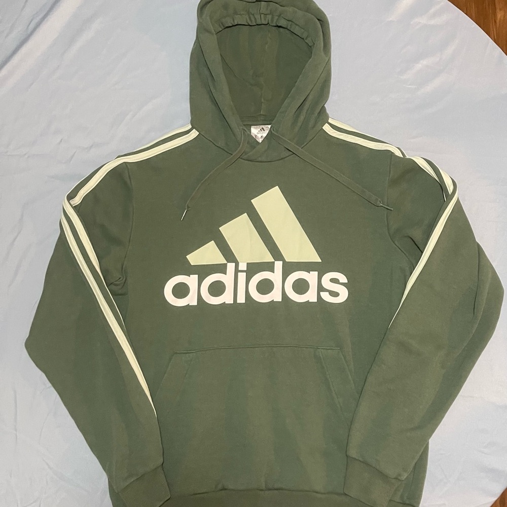 Adidas Olive Green Hoodie with White Stripes